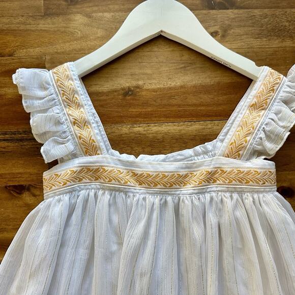 Sweet Boutons White Gold Sleeveless Summer Cotton Maxi Dress Handmade Teen 10 - Picture 2 of 6